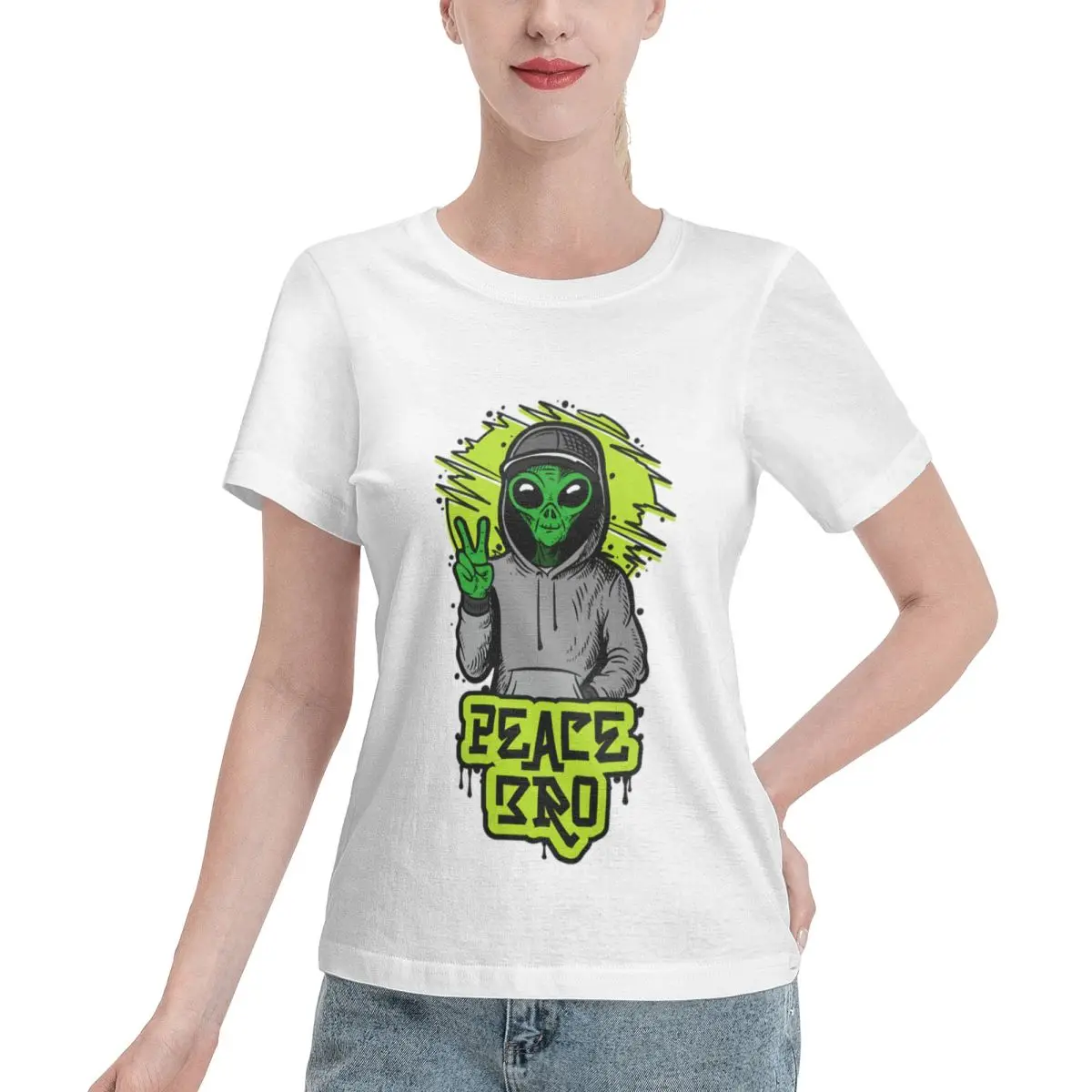 Oversized Option Happy Smile Positive Alien Women's T-shirt Fairycore Blank T Shirt