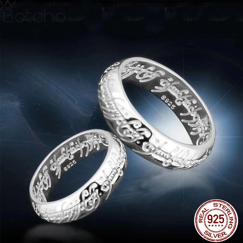 

LOTR Ring 925 Sterling Silver Letters Ring Band No Chain For Men Cosplay Jewelry Accessory Birthday Christmas Gifts Size 10-13