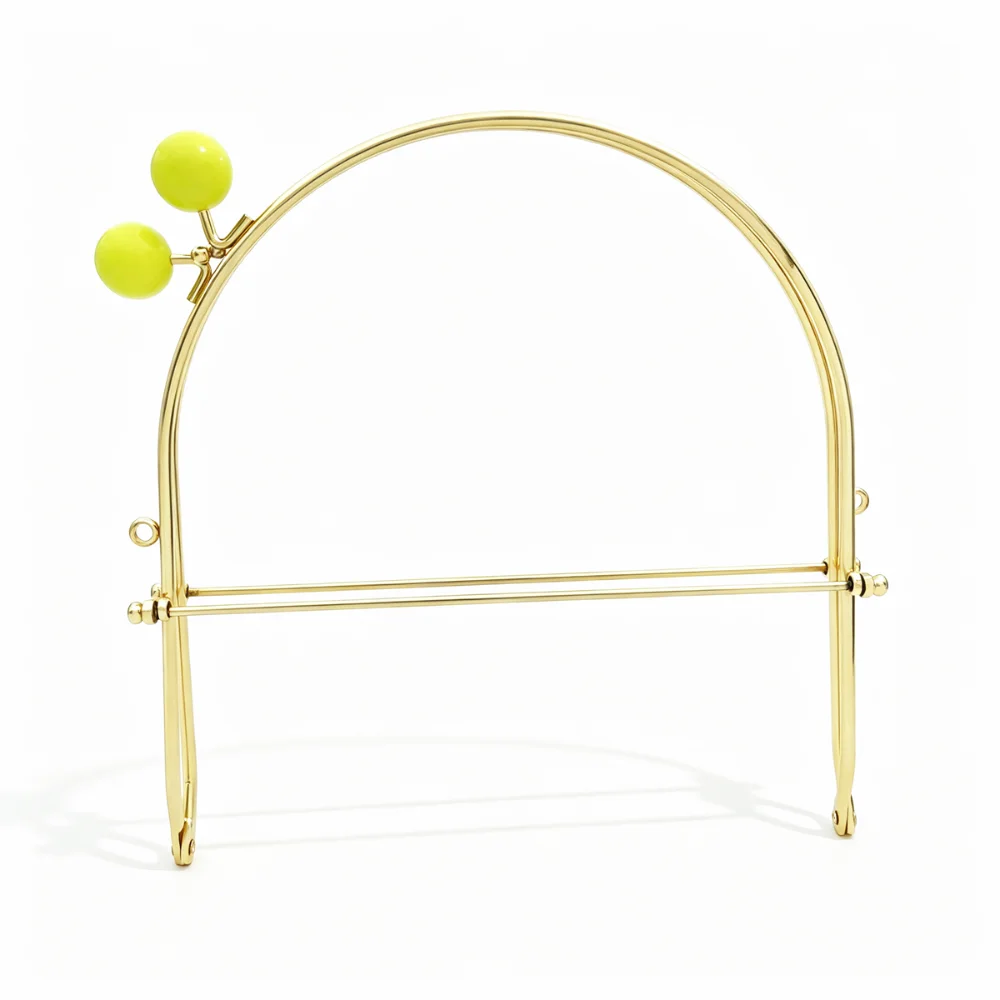New Gold Plated Metal Bag Metal Handle Colorful Bead Head U-Shaped Frame Handbag Hardware Clutch Bag Handle Bag Repair