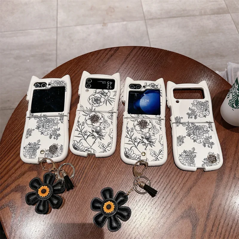 Casing ponsel sketsa bunga untuk Samsung Galaxy Z Flip 6 5 4 3 penutup belakang pelindung untuk ZFlip4 ZFlip5 ZFlip6 casing