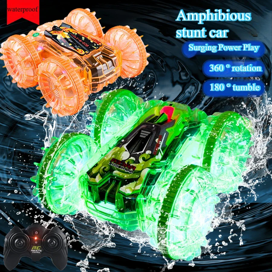 2.4G kantelemmer verlicht land en water 4WD stunt off-road afstandsbediening auto, 180 °   Rolaandrijving, 360° °   Roterende stunts