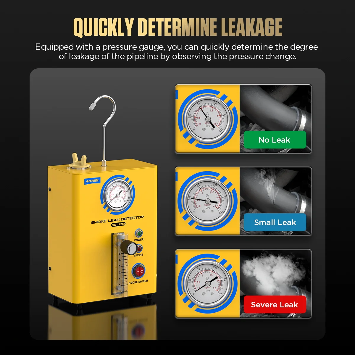 AUTOOL Automotive EVAP Rauchmaschine Lecksucher Rohr-Rauchgenerator Diagnosewerkzeug für Autoreparatur Mit Druckmesser SDT203 – Detail 4