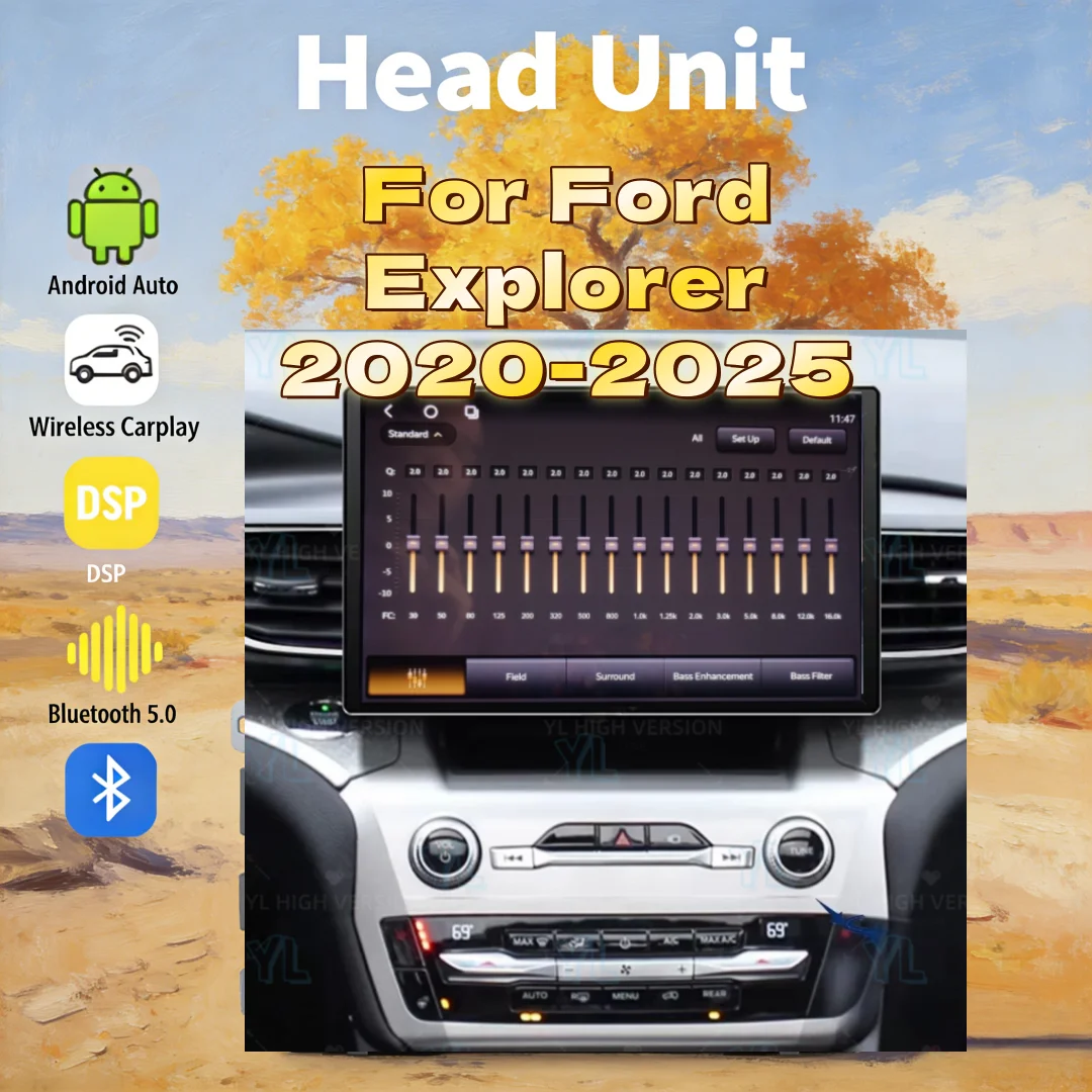 

NEW Car Multimedia Video Player For Ford Explorer 2020-2024 GPS Navigati wireless CarPlay Android auto 4G wifi Head Unit BT 5.0