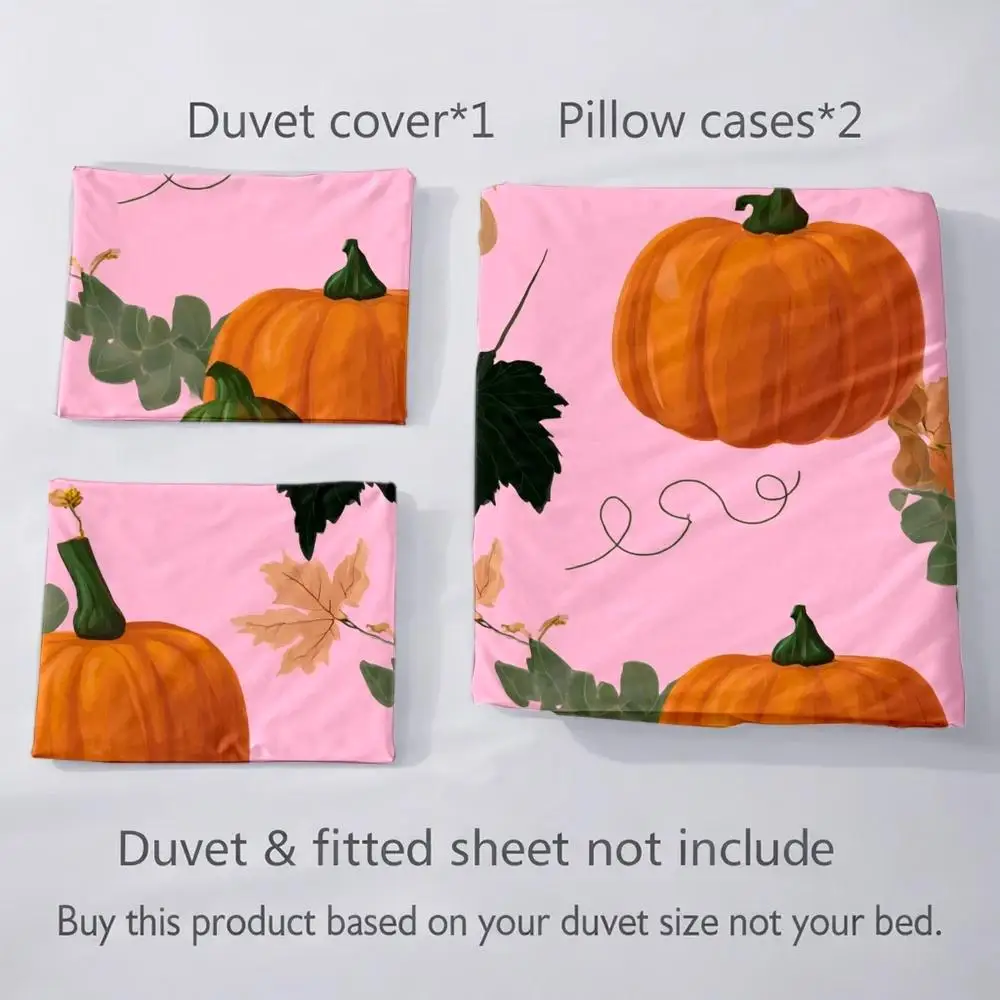 Soft Duvet Cover Set of Three, 1 Duvet Cover + 2 Pillowcases (Without Filling) 2D Flat Printed Duvet Cover Set of Three, Duvet Cover Set of Three with Pumpkin and Autumn Leaf Theme, Watercolor Illustration Style, Christmas Decoration, Suitable for All Seasons, Machine Washable, Invisible Zipper, Large Duvet Cover Set, Bedding Set, Quilt Cover