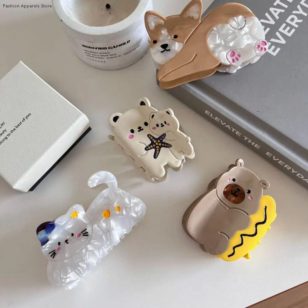 

Acetic Acid Acetate Cat Hair Claw Capibara Cartoon Animal Hair Clip Headdress Korean Style Corgi Dog Shark Clip Girl