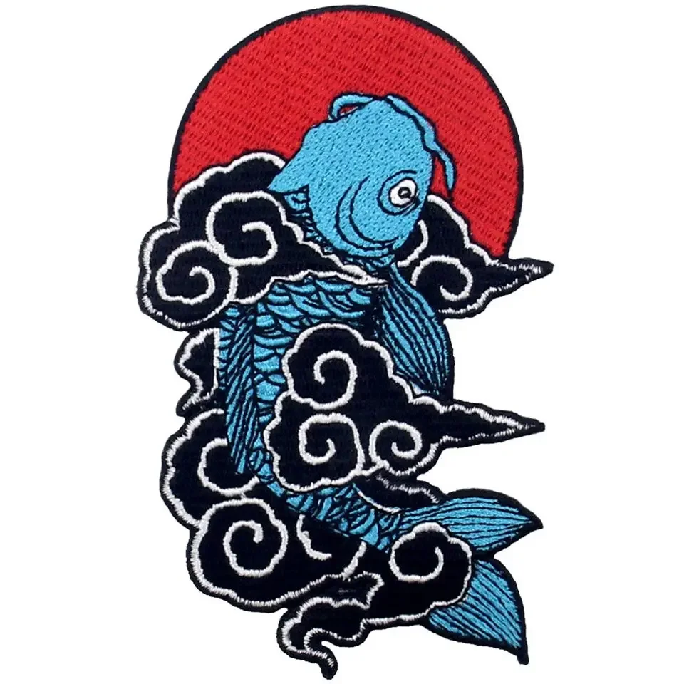 Embroidered patches for hats Japanese Koi Fish ceo-friendly handmade 3D iron on applique large patch