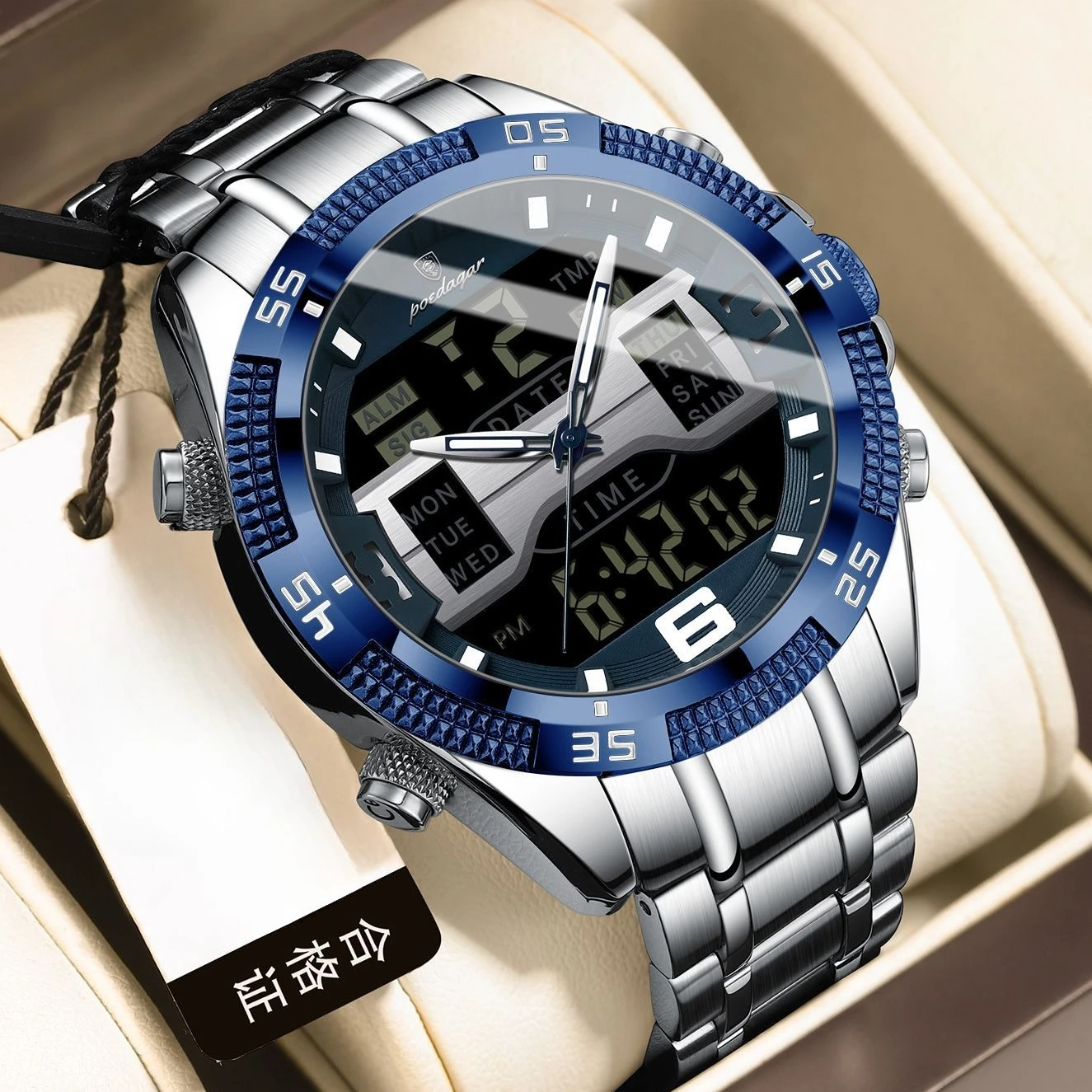 

Dual Display Men's Watch Waterproof Luminous Date Multifunctional Personality Quartz Watch