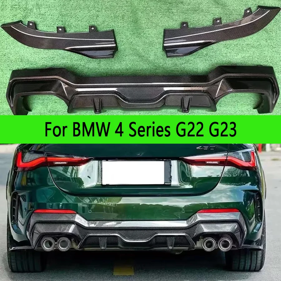For BMW 4 Series G22 G23 420 425i Carbon Fiber Car Rear Bumper Diffuser Rear Splitters Spoiler Back lip body kit Auto Parts