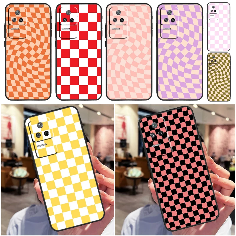 Checkerboard Pattern Mustard Yellow Case For Xiaomi 13 12 Lite 12X 11T 12T Pro Cover For POCO F5 X5 X3 Pro X4 F4 GT F3 C40 M5s