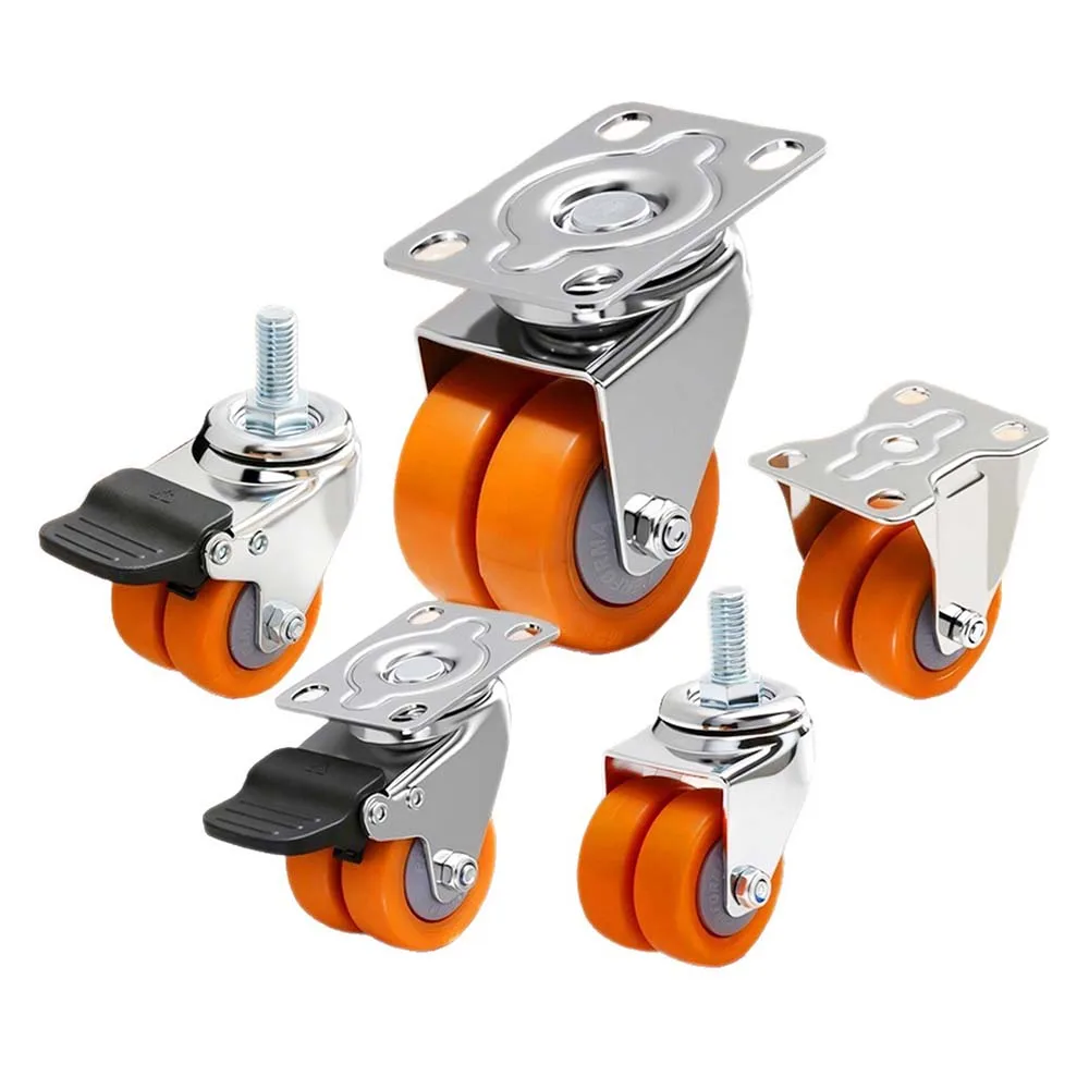 Double wheel casters with brakes, orange nylon heavy-duty silent and seamless rotating plate, garage workshop car use