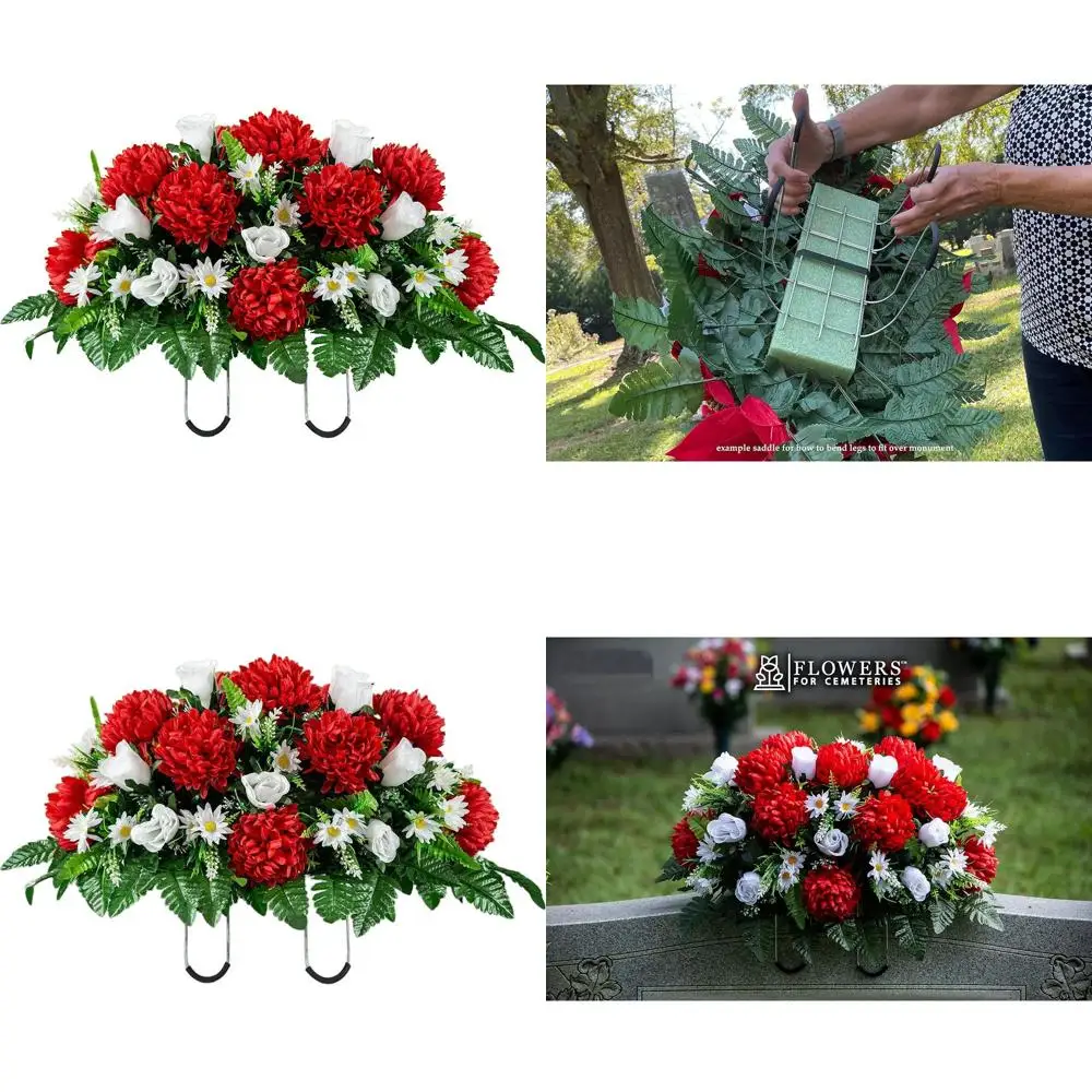 

Элегантные украшения для кладбища: красные гвоздики и белые розы для поминовения усопших