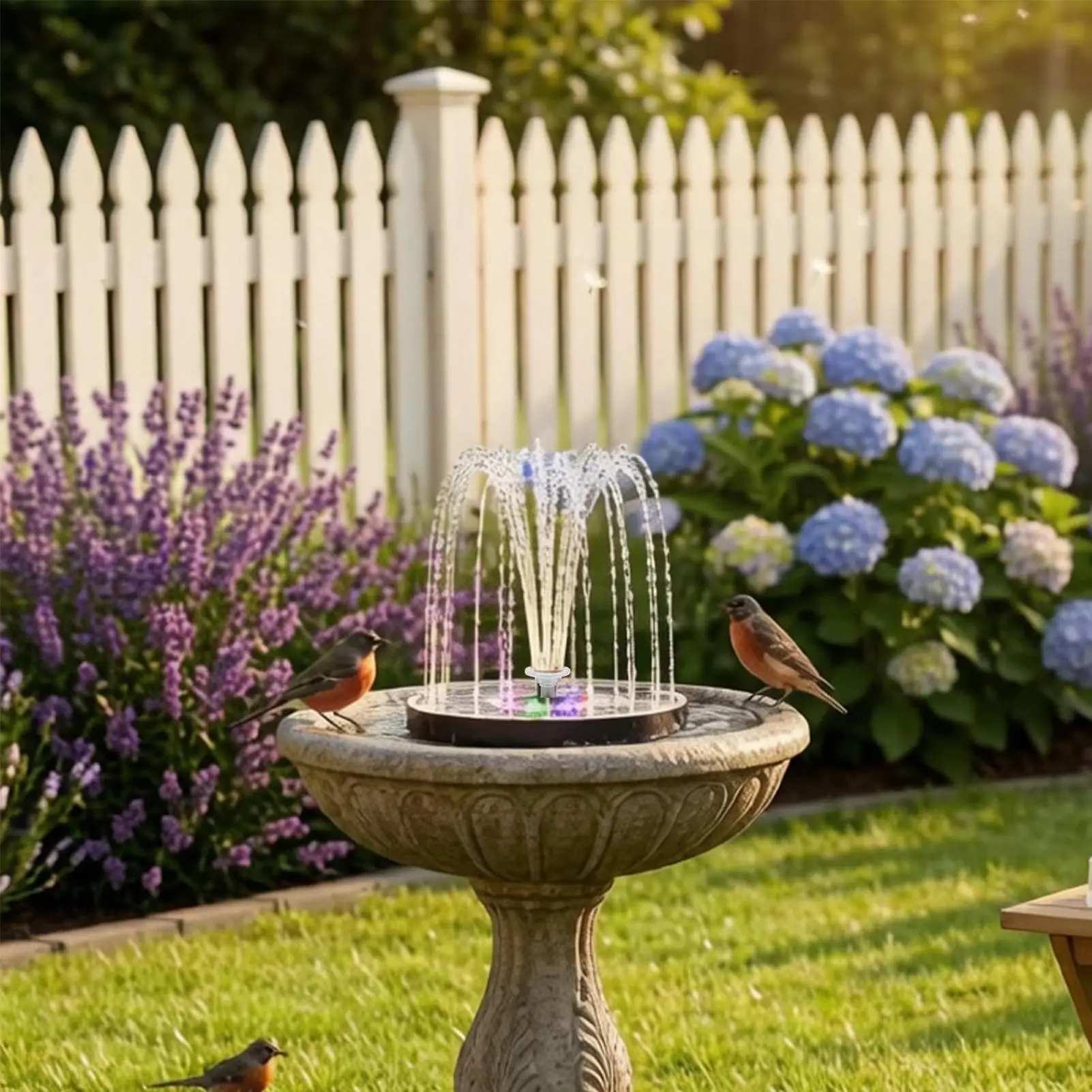 Birdbath Fountain Solar Power 3W 6 Nozzles With LED Lights Solar Water Fountain Outdoor For Patio Yard Outdoor Garden Pond