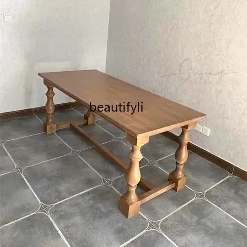 

A53 American retro old solid wood rectangular dining table log simple table and chair combination