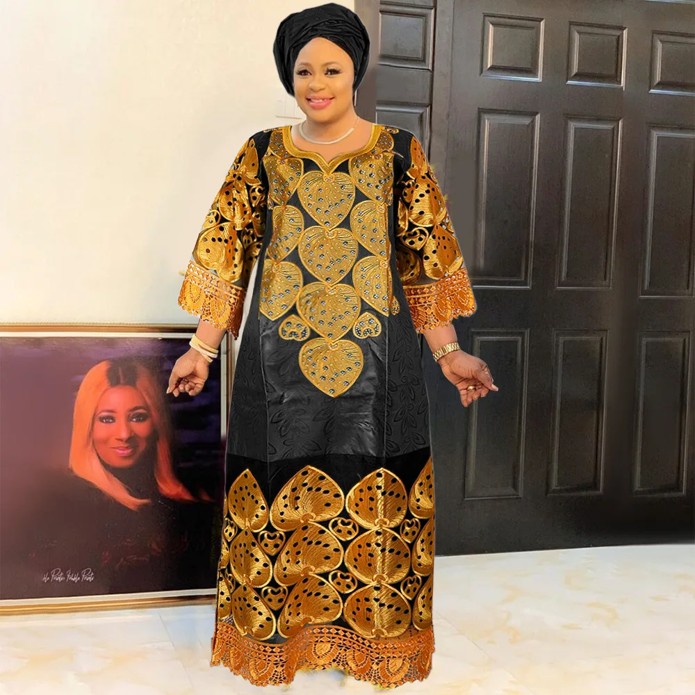 

Традиционные платья Базен для женщин, вечернее платье для свадебной вечеринки, африканская одежда, большие размеры 3XL, 4XL, халаты, платье Дашики с вышивкой