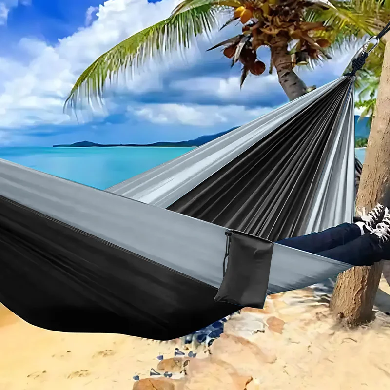 New Camping Hammock, Ultra-Light Portable Double-Color Hammock, Available in Multiple Sizes and Colors (270*140 cm), Outdoor Hammock with Two Thick Aluminum Alloy Hooks, Two 2m Meter Long Straps and a image 5