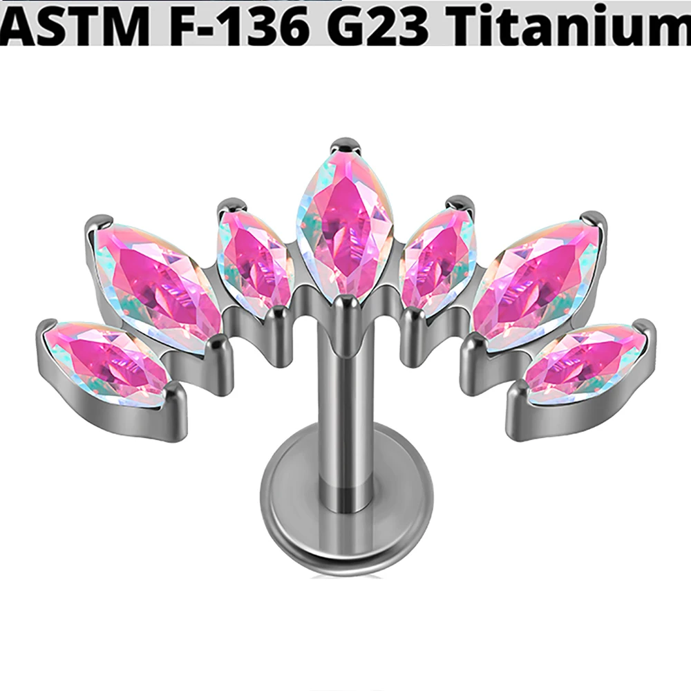 G23 Titanium Marquis Zircon Labret Lip Ring