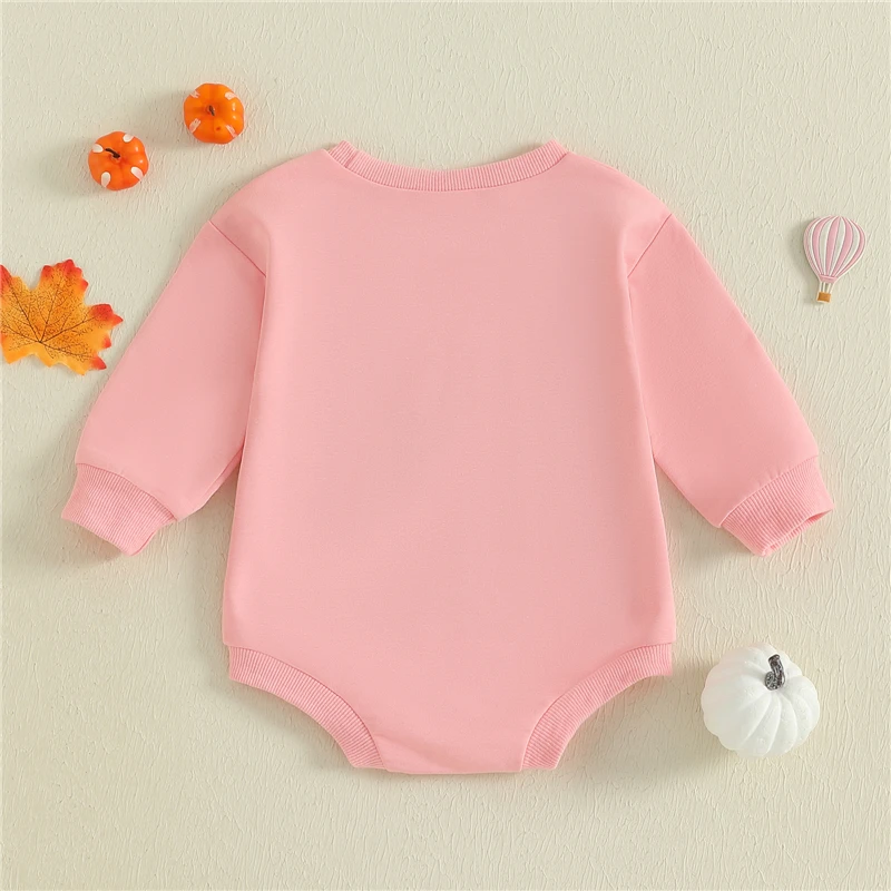 Infant Baby Girls Swetahirt Romper Long Sleeve Crew Neck Embroidery Letters Ghost Jumpsuit Newborn Halloween Costume