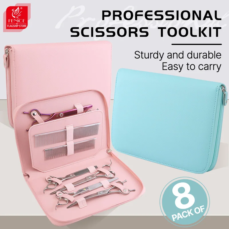 Fenice Barber/Pet Scissors Storage Case Salon PU Leather Pouch Haircut Shears Holdster Bag Portable Hairdressing Waterproof Box