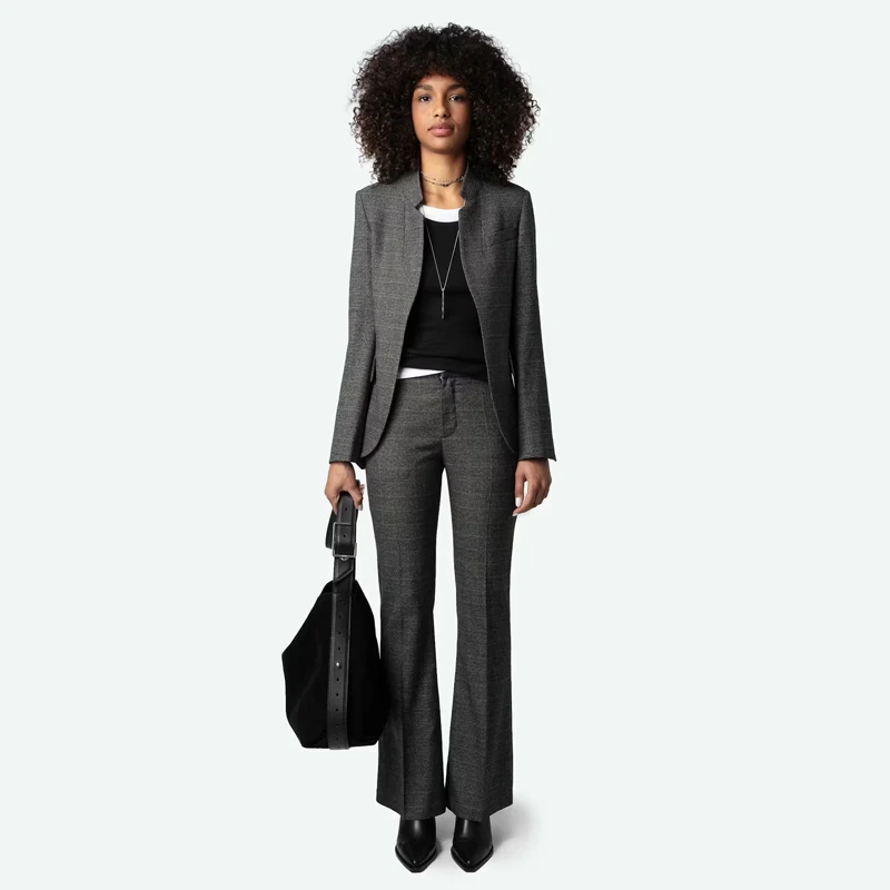 Zadig Plaid Blazer Pant Suit Women Elegant Lapel Blazers Female Casual Slim Fit Suit Chic High Waist Pants Lady Coat Trousers