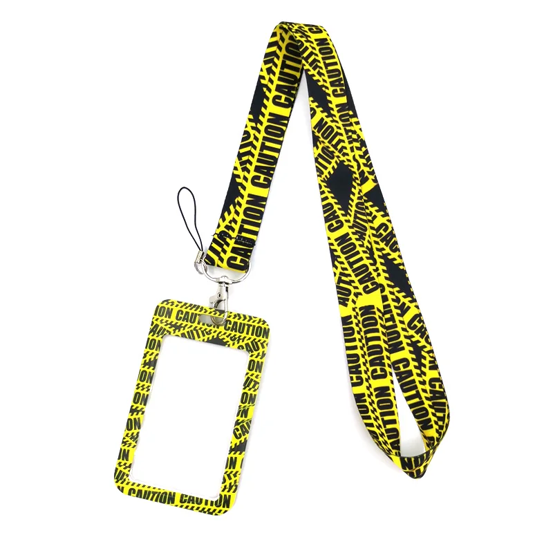 Warning Caution Signs Key lanyard Car KeyChain ID Card Pass Gym Mobile Phone Badge Kids Key Ring Holder Jewelry Decorations Gift