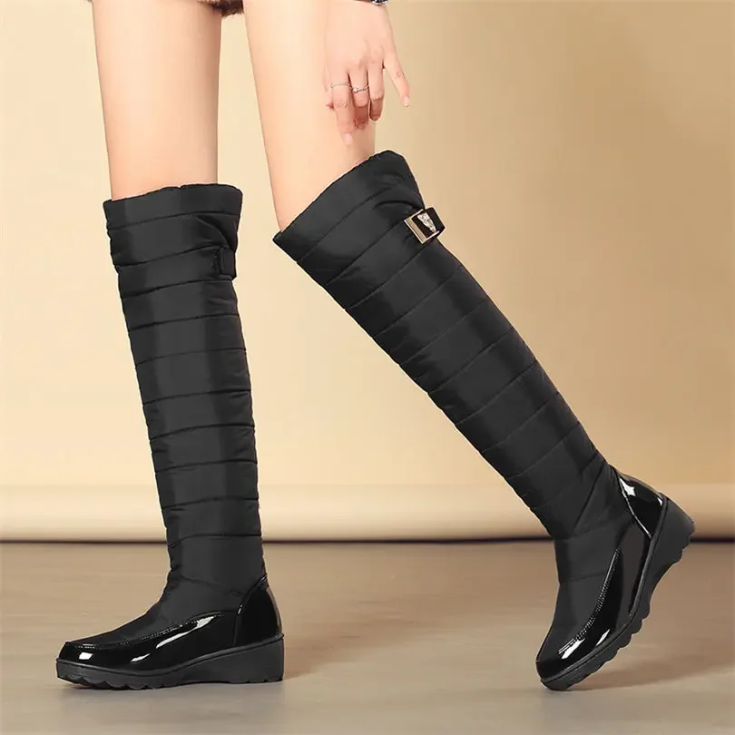 Fashion Winter Women Thigh High Snow Boots Waterproof Warm Plush Down Wedge Platform Heels Casual Lady Fur Long Over Knee Boots