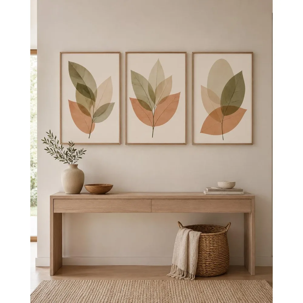 3pcs Frameless,Minimalist Plant Print Beige Terracotta/Nordic Abstract Wall Art Available for Download,Living Room Decoration