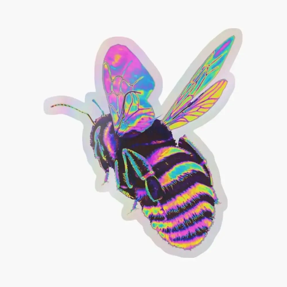 

Розовая и синяя голографическая наклейка Bumble Bee для декора ноутбука, спальни, автомобиля, милый мультяшный арт, модный общественный чемодан