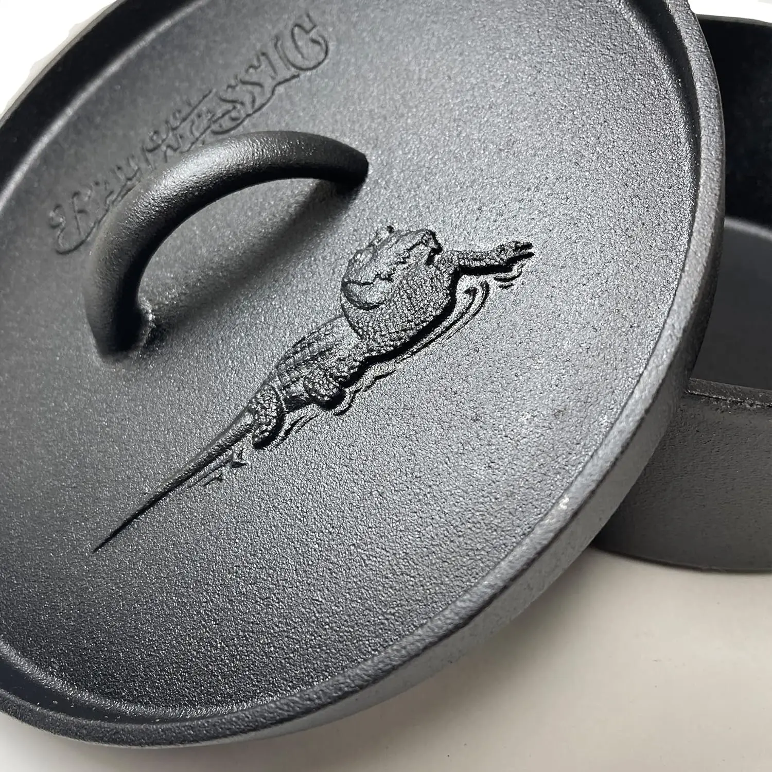 Horno holandés de hierro fundido 7402 de 2 cuartos con tapa de campamento con bridas, mango de alambre de bobina inoxidable, perfecto para usar sobre un fogata para Prepa