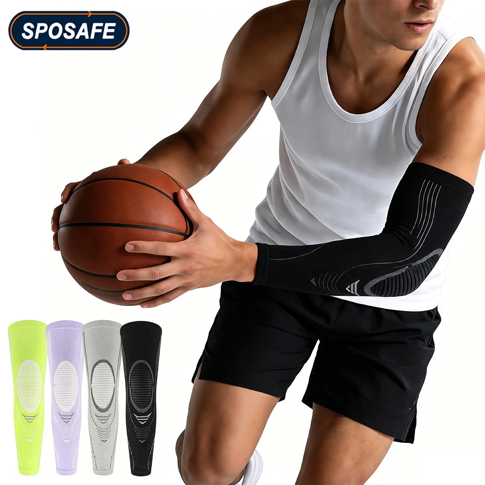 1-2Pcs Full Arm Compression Sleeves Breathable Elbow Brace Support for Men Women Sports Basketball Cycling Running Tennis Golfer