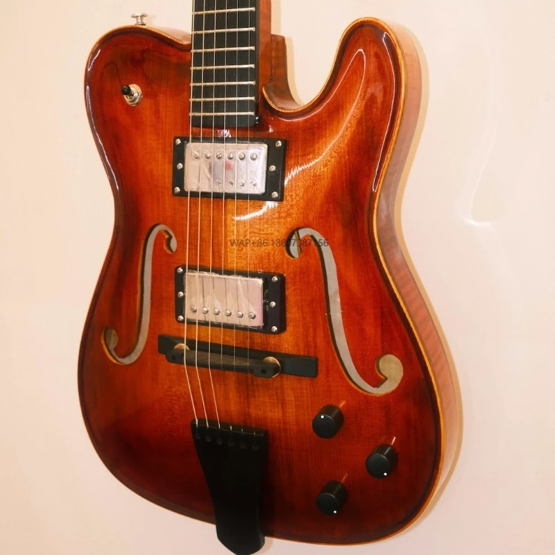 Professional Electric Guitar Maple Top Ebony Fingerboard Spruce Hollow Body for H/S Pickup