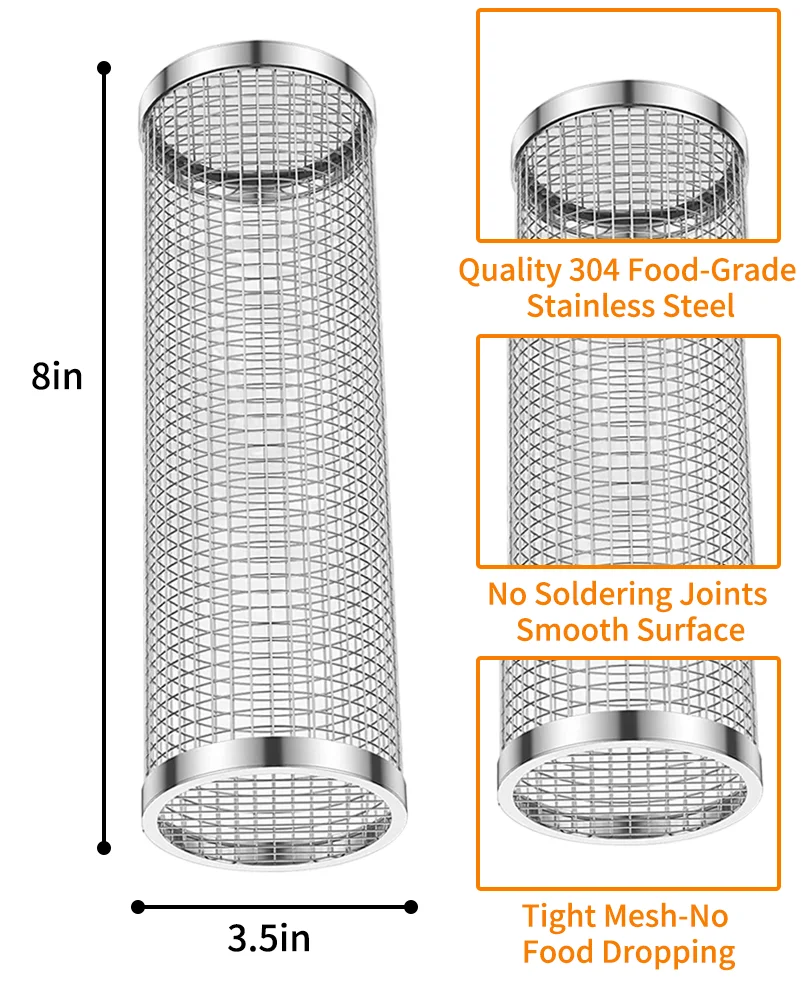 BBQ Rolling Basket – Rolling Grilling Baskets for Outdoor Grilling - Stainless Steel BBQ Grill Basket - BBQ Accessories for Outd image 4