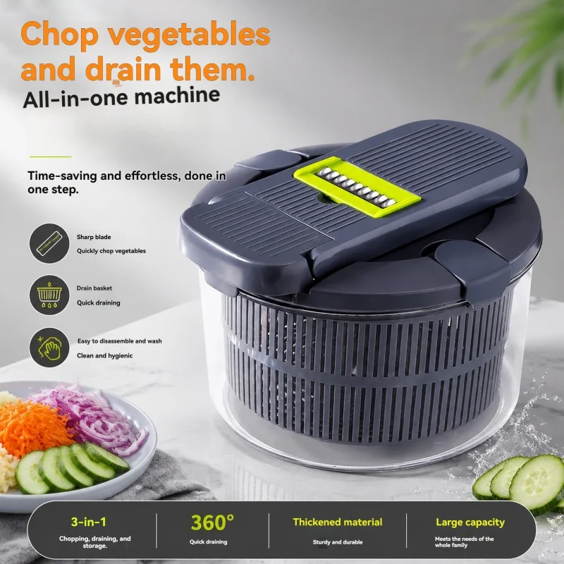 Manual Salad Spinner Vegetable Fruit Dehydrator Rotating Drain Basket Kitchen Salad Prep Gadget