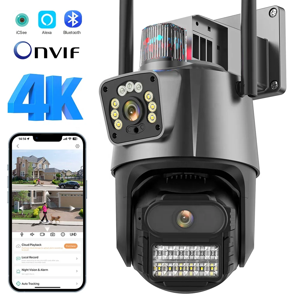 4K 6MP شاشة عدسة مزدوجة 360 إنذار خارجي كاميرا الأمن مقاوم للماء فيديو المنزل IP الذكية واي فاي للرؤية الليلية شاشة الكاميرا Icsee