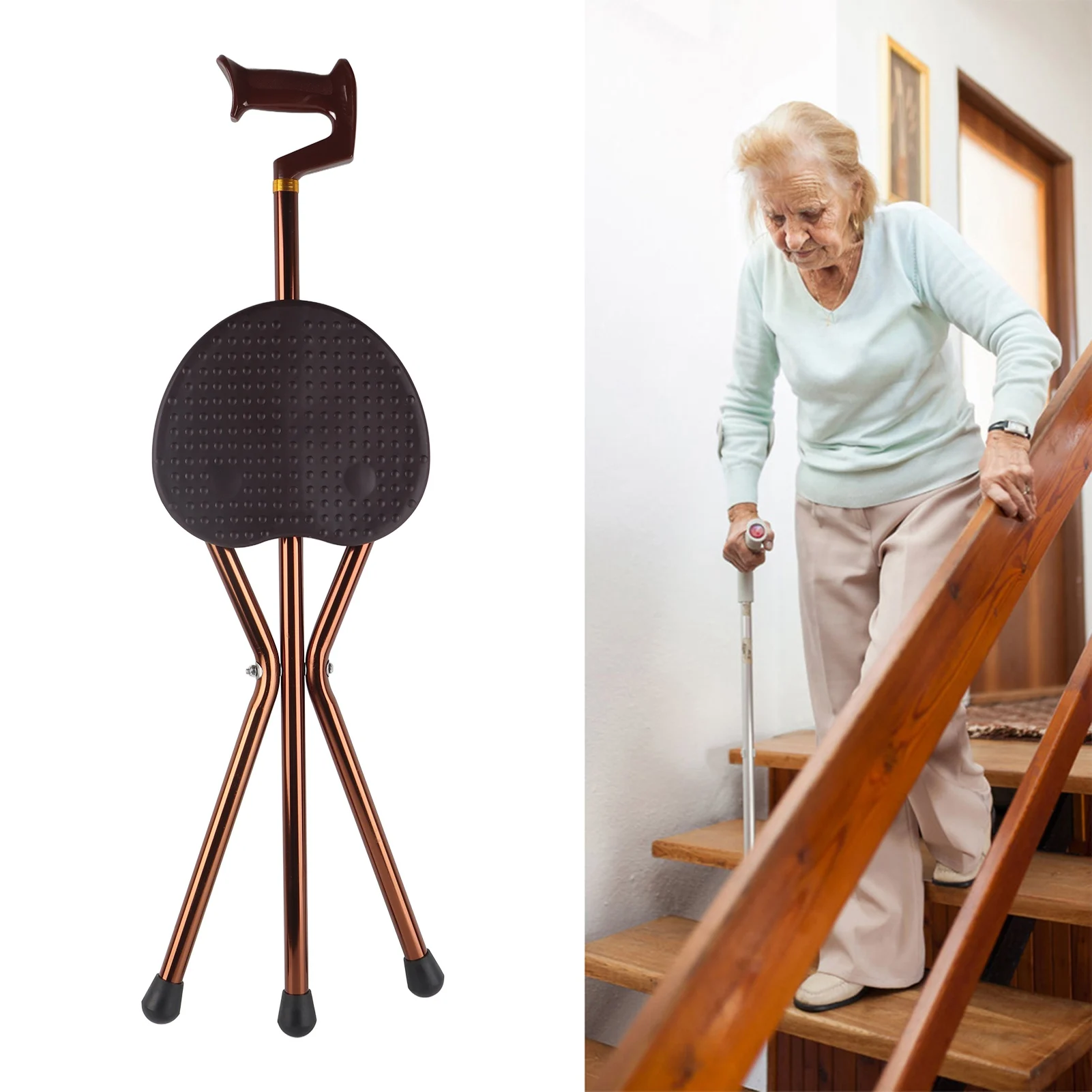 Metal Portable Folding Walking Stick Chair Seat Stool Travel Cane Chair walking cane walking chair walking stool walking stick