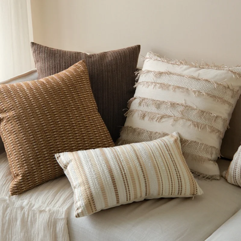 Retro Warm Brown Color Pillow Luxury Simple Cushion Case Geometric Stripe Decorative Pillow Cover For Sofa Chair Home Decoration