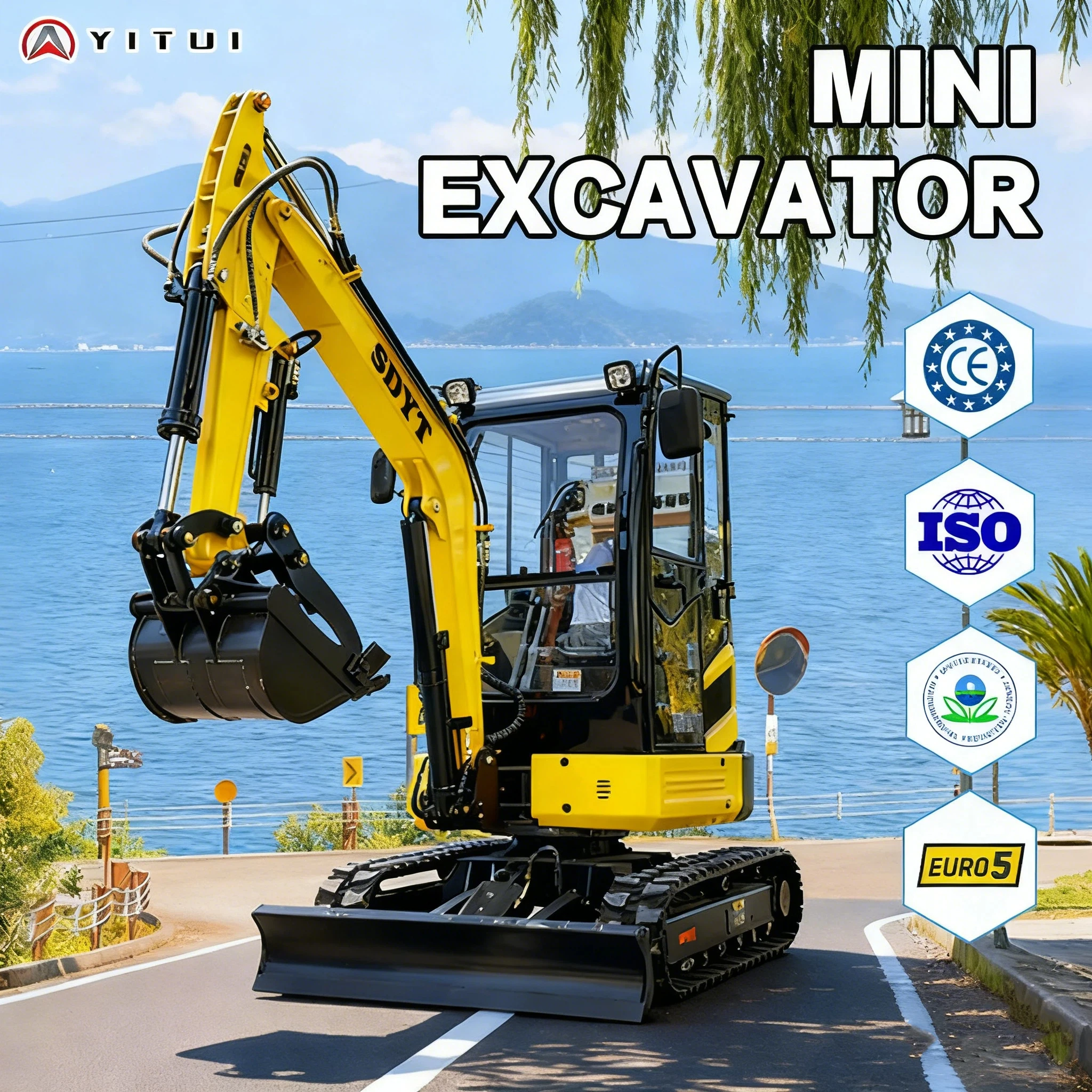 Mini pelle à haute efficacité, ingénierie à l'échelle du centre commercial, rayon de fonctionnement réglable personnalisé de 2,6 tonnes, vitesse de fonctionnement rapide