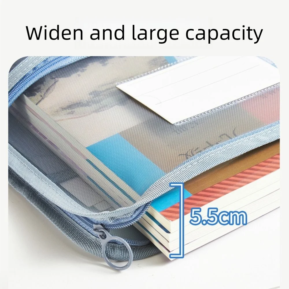 

A4 Test Paper Storage Bag Thickened Mesh Large Capacity Stationery Organizer Pouch Multifunctional Zipper File Folder Bag