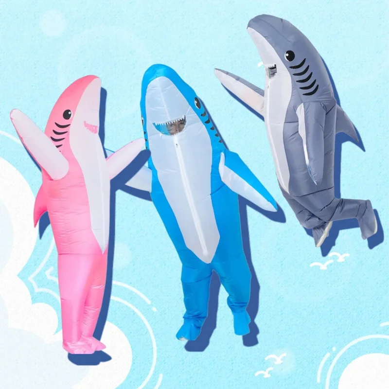 

Fun And Unique Adult Blue/Grey/Pink Freely Walk Inflatable Shark Costume For Halloween Parties Carnival