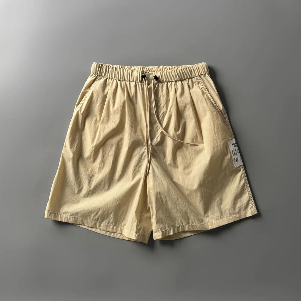 

Легкие дышащие брюки из плоской ткани, летние повседневные свободные брюки с завязками на талии, мужские модные прямые брюки длиной до колена