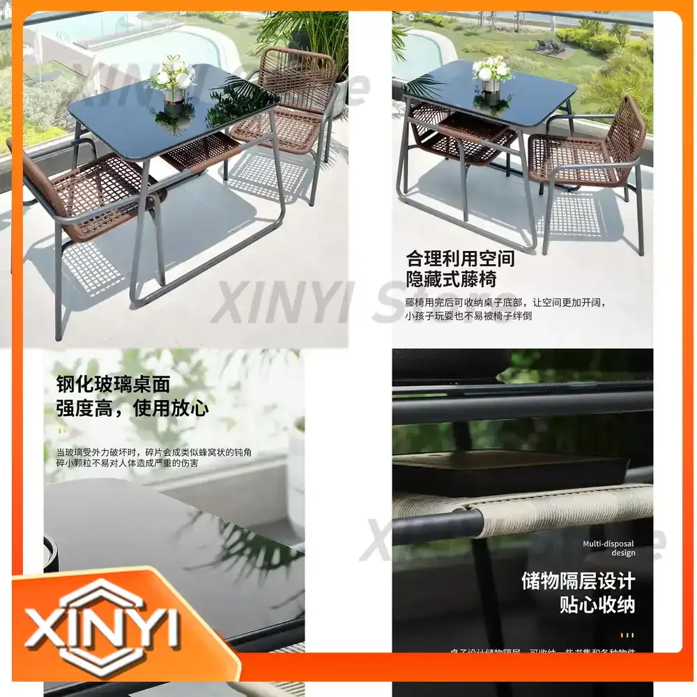Outdoor Table and Chair Set for Leisure Courtyard Tea Table with Rattan Chairs 3-Piece Set 1 Table 2 Chairs for Home Balcony
