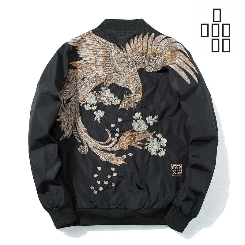 

Мужская тонкая куртка-бомбер из хлопка с вышивкой «Феникс» для осени и зимы, молодежная, трендовая, универсальная
