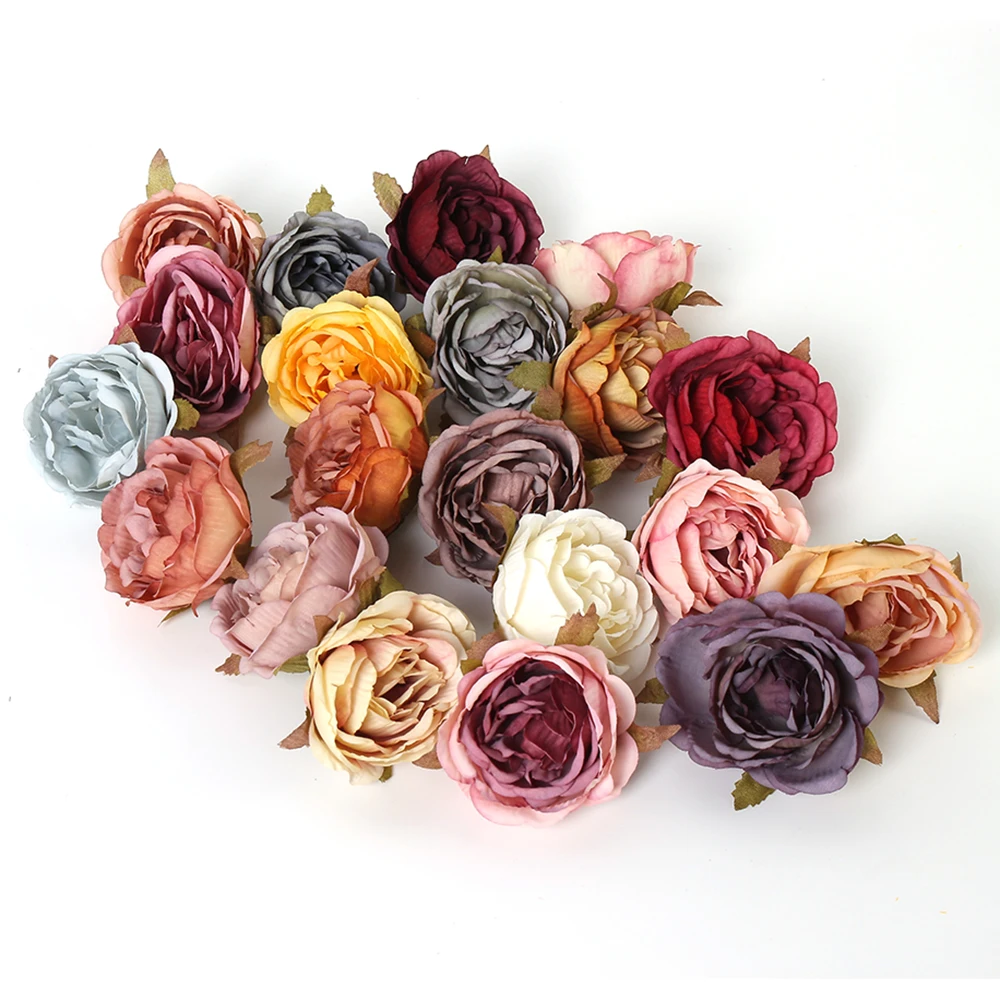 5/10Pcs Peony Artificial Flowers Heads 5cm Fake Flowers for Home Decor Marriage Wedding Decorations DIY Craft Wreath Accessories