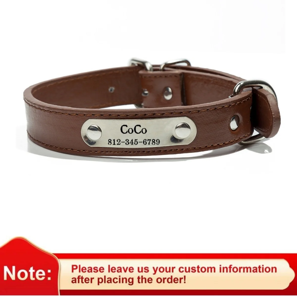 Personalisiertes Hundehalsband mit Namen, geschnitzt, ID-Tag, Anti-Verlust, solides PU-Lederhalsband für kleine, mittelgroße und große Hunde, Welpen, Katzen, Heimtierbedarf – Detail 4