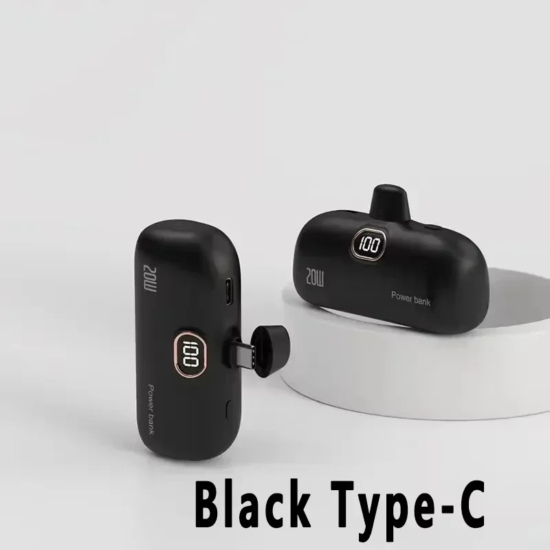 NONE Tragbare 2000/5000 mAh Power Bank Mini Kapsel Mobile Stromversorgung Notfall Externe Batterie Schnellladegerät für iPhone oder Typ-C 4