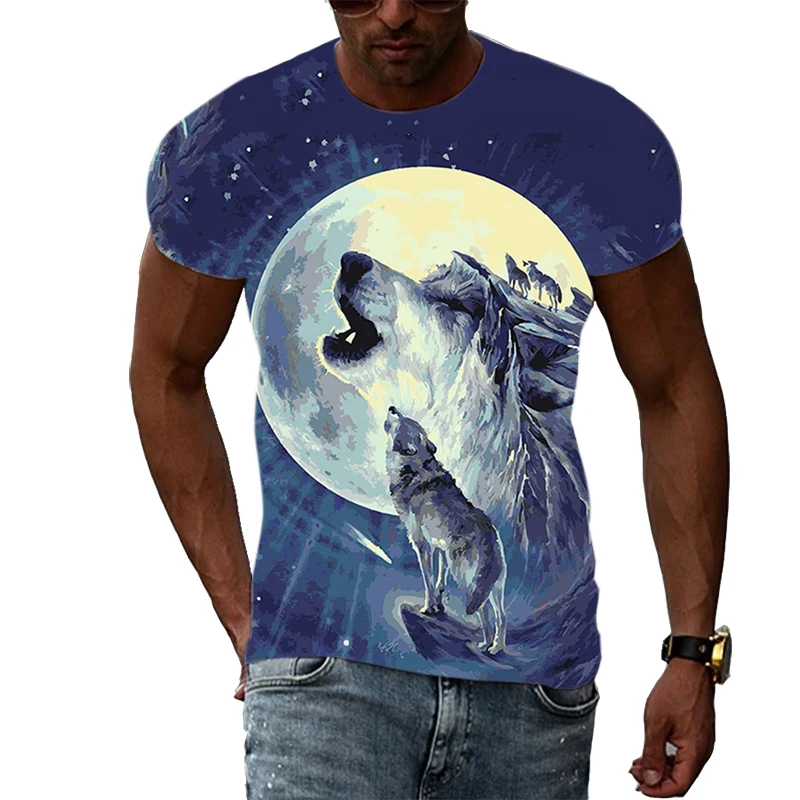 Summer Men Cool Animal Wolf graphic t shirts Casual Fashion Personality Print short sleeve t-shirts Hip Hop Harajuku T-shirt Top