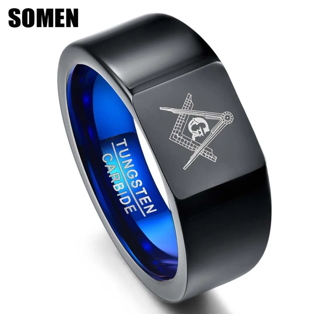 Somen 10mm Wolfram Hartmetall Ringe Für Männer Vakuum Überzug Zwei Ton Freimaurer Ring Punk Party Männlichen Schmuck Geschenk komfort Fit Anillos