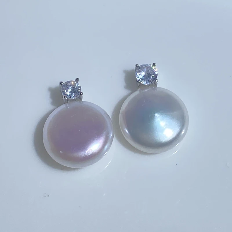 5A Superbright light Natural Freshwater Baroque button Pearl Pendant S925 sterling silver buckle necklace Pendant 13-14MM PBC