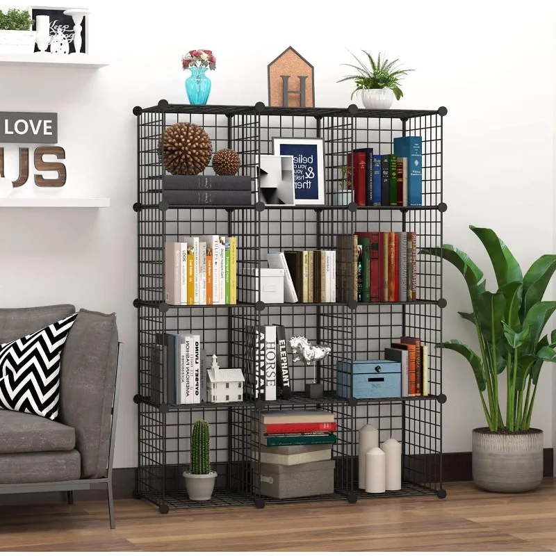 Wire Cube Storage, 12-Cube Storage Organizer Metal, C Grids Storage Bins Shelving, Modular Bookshelf Shelf