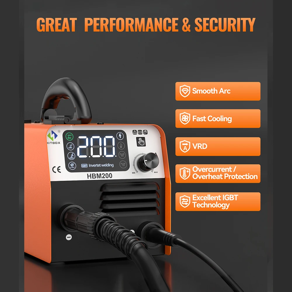 MIG Welder 3 in 1 HITBOX HBM200 Gasless MIG MMA Lift TIG Semi-automatic IGBT Inverter Welding Machine 220V EU Plug No Gas