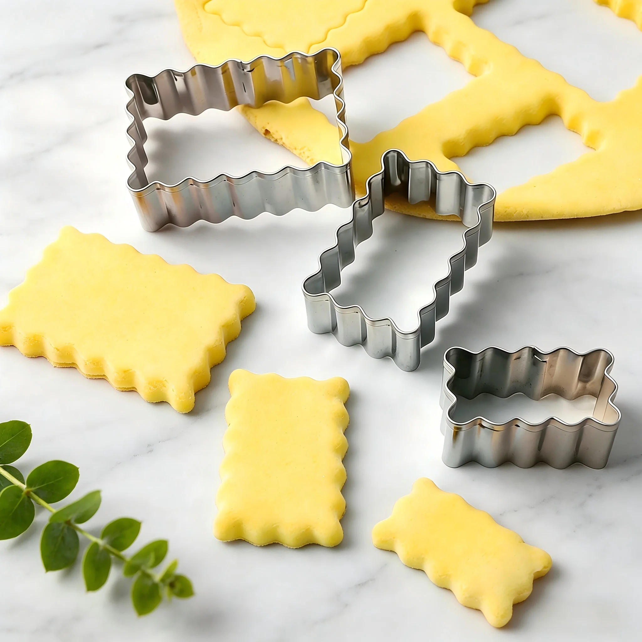 3PCS Wavy Rectangle Cookie Cutter Set Stainless Steel Non-Stick Durable Molds for Fondant Pastry Cake Biscuit Home Baking